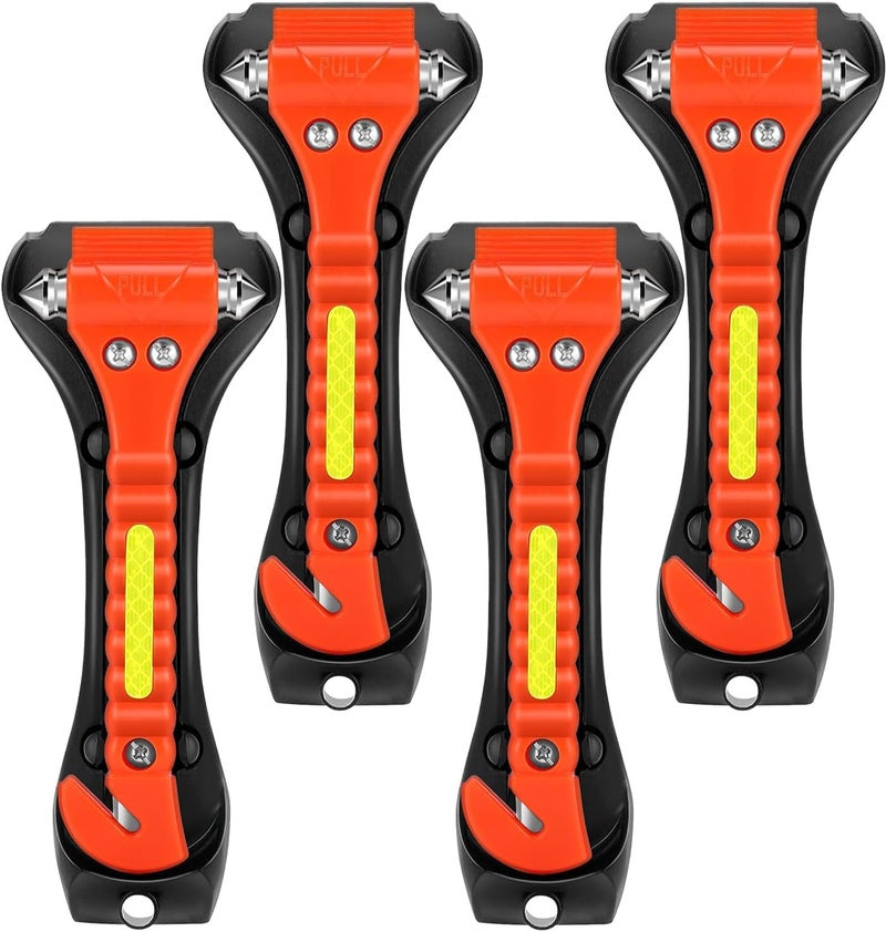 KLSKKJ Car Safety Hammer 4 Pack, Car Window Glass Breaker and Seat Belt Cutter Car Emergency Escape Tool with Light Reflective Tape for Family Rescue, Life Saving Survival Kit - Image 1